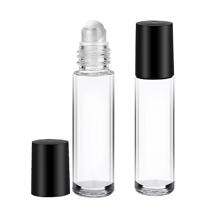 8 ml Clear Glass Roll on bottle With Plastic roller on And Black Cap For Essential Oils | Perfumes | Lip Balms | Refillable | Reusable | Leakproof Bottle