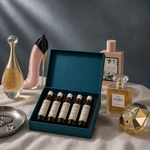 Women's Designer Perfume Oil Sampler — 5× 8ml Inspired Oils for Perfumery & Reselling