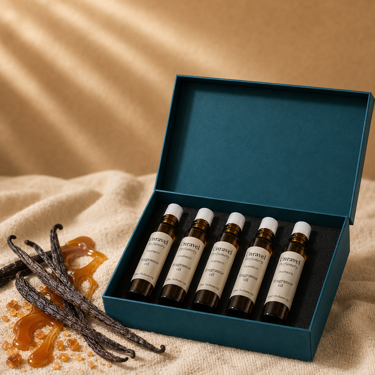 Vanilla & Gourmand Perfume Oil Sampler — 5× 10g Inspired Oils for Perfumery & Reselling