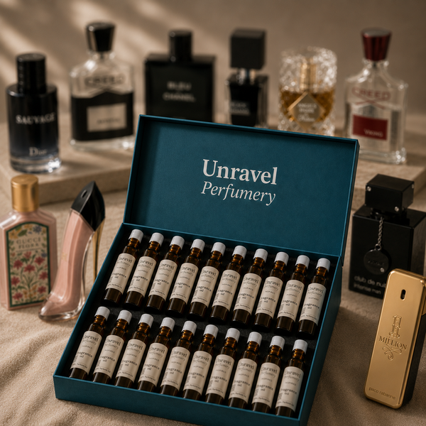 Designer Perfume Oil Sampler — 20× 8ml Bestselling Inspired Oils for Perfumery & Reselling