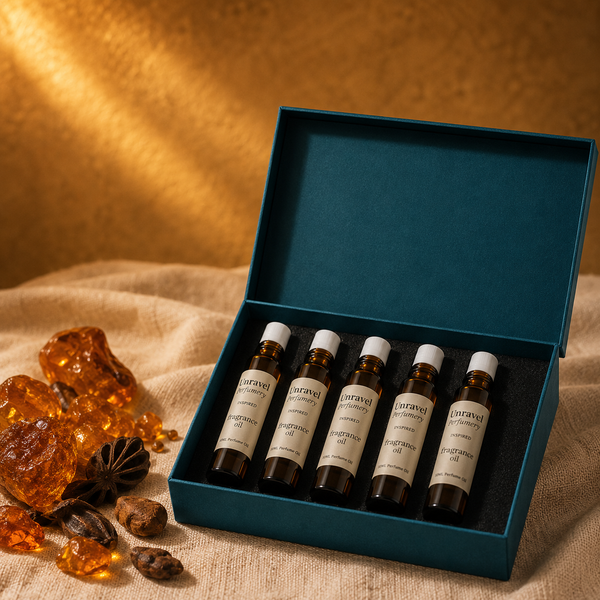 Amber & Resin Perfume Oil Sampler — 5× 10g Inspired Oils for Perfumery & Reselling