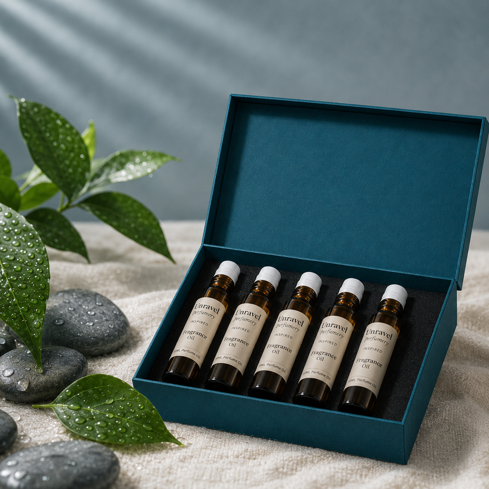 Fresh & Aquatic Perfume Oil Sampler — 5× 8ml Inspired Oils for Perfumery & Reselling