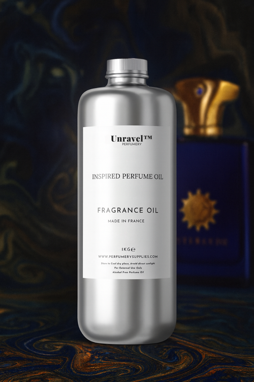 Unravel perfume oil bottle with a dark, patterned background
