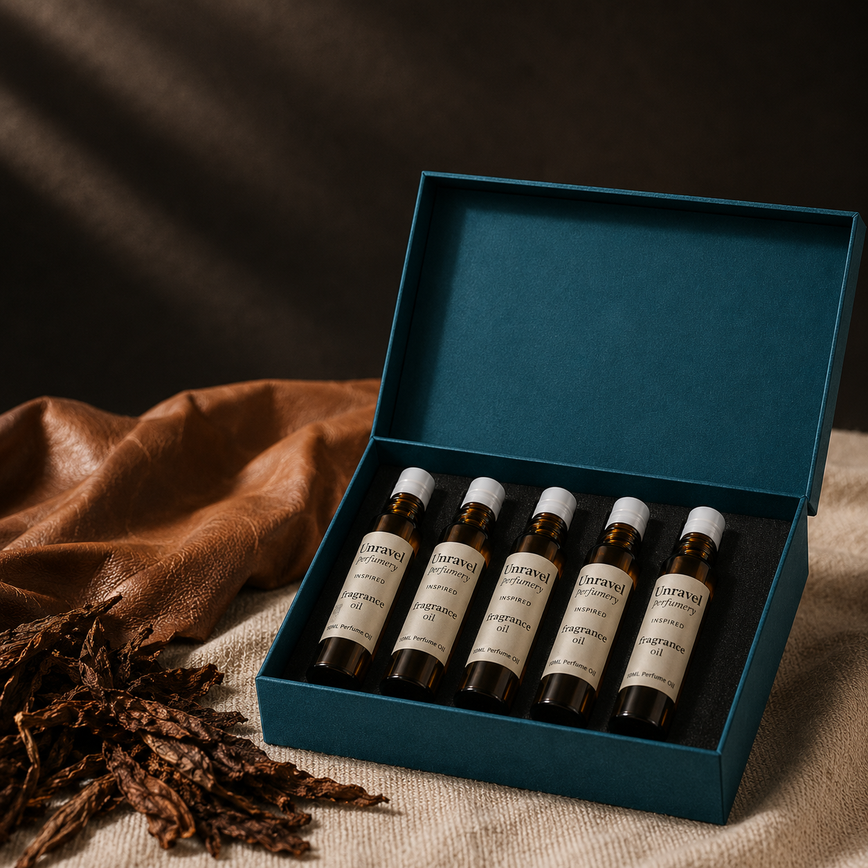Leather & Smoke Perfume Oil Sampler — 5× 10g Inspired Oils for Perfumery & Reselling
