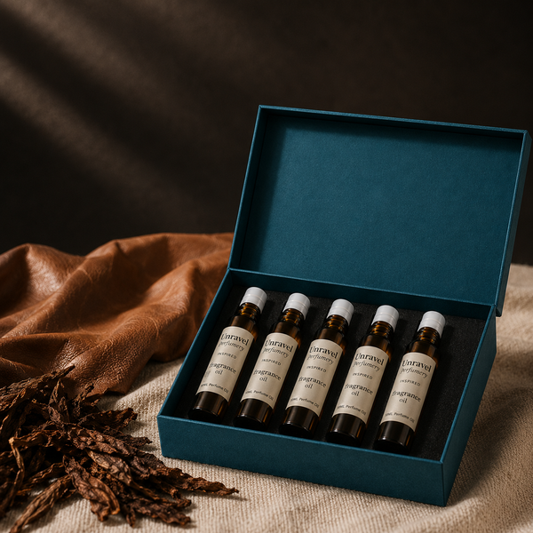 Leather & Smoke Perfume Oil Sampler — 5× 10g Inspired Oils for Perfumery & Reselling